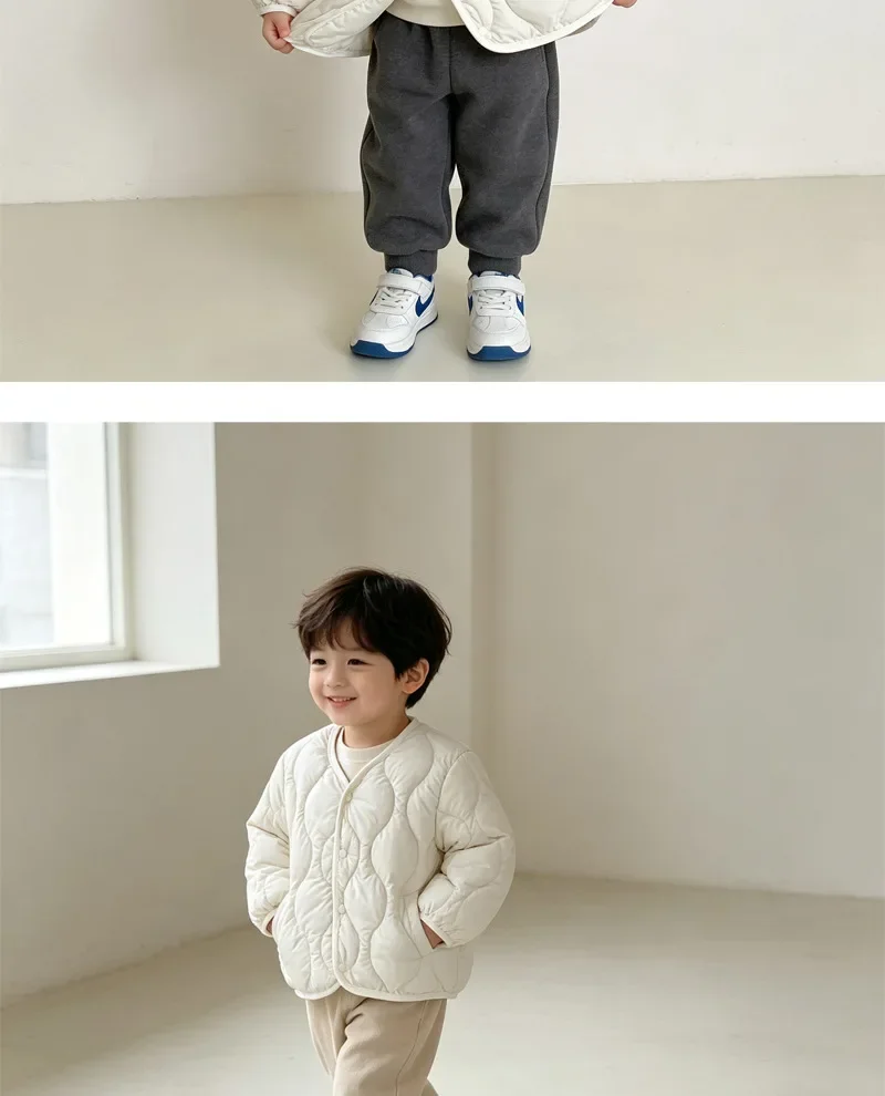 2-7 Jahre Winter Kinder Wattierte Jacke V-Ausschnitt Druckknopf Einfarbiger Mantel für Jungen Mädchen Warme Kinder Oberbekleidung Alltag – Detail 7