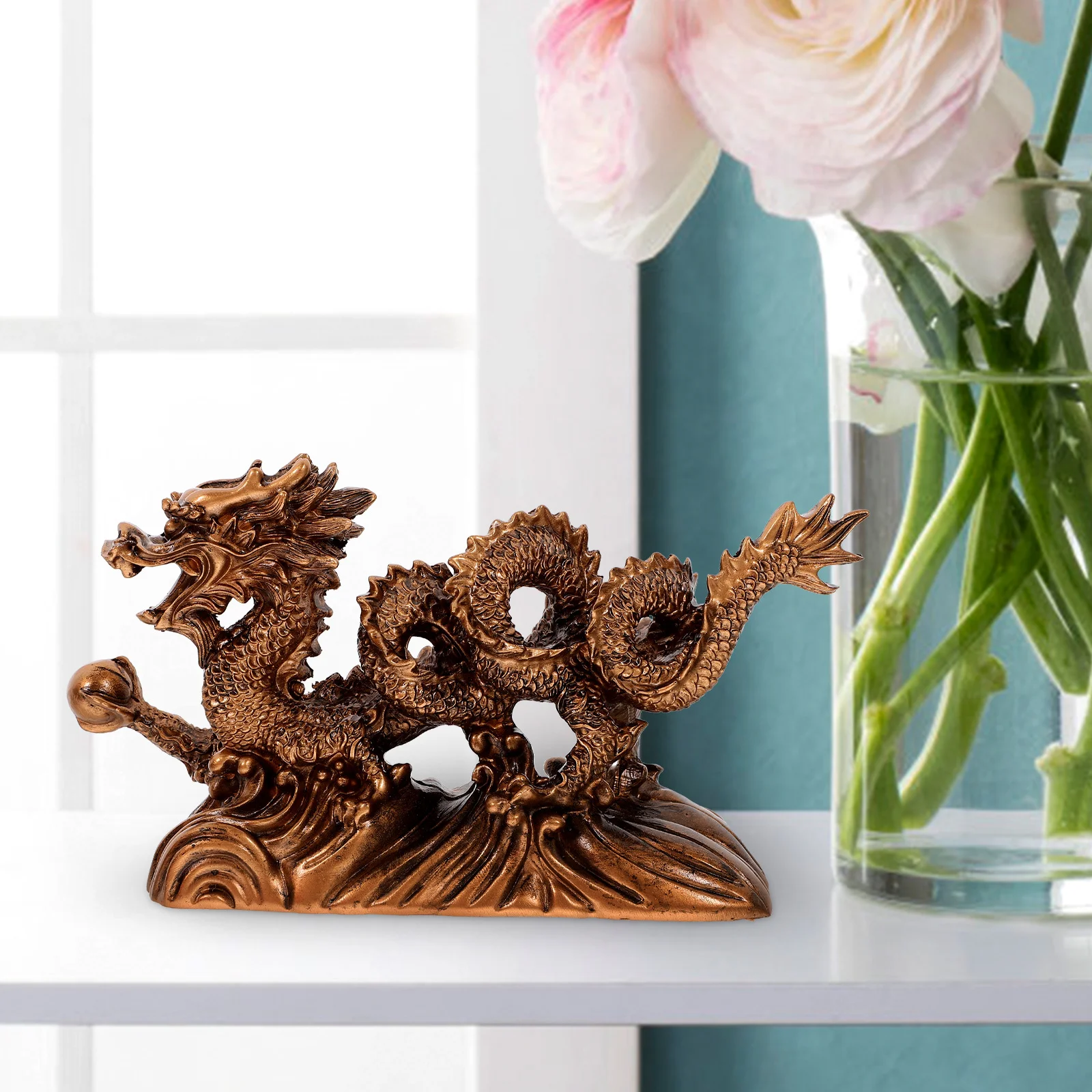 

Small Resin Dragon Statue Vivid Color Desktop Decoration Compact Stable Base Artistic Home Office Study Ornament