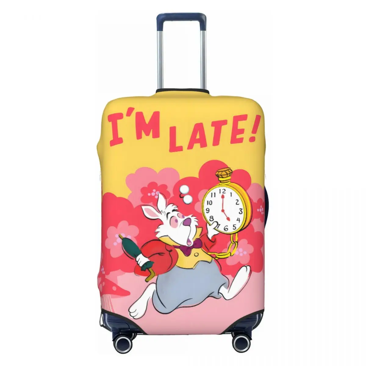 

Custom Alice In Wonderland I Am Late Travel Luggage Cover Dust Proof Film Suitcase Cover Protector Fit 18-32 Inch