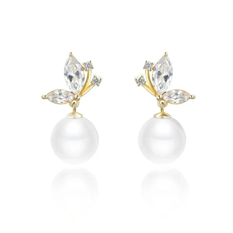 Exquisite Imitation Pearl Drop Earrings with Marquise CZ Gold Color Ear Accessories for Women Fashion Versatile Jewelry