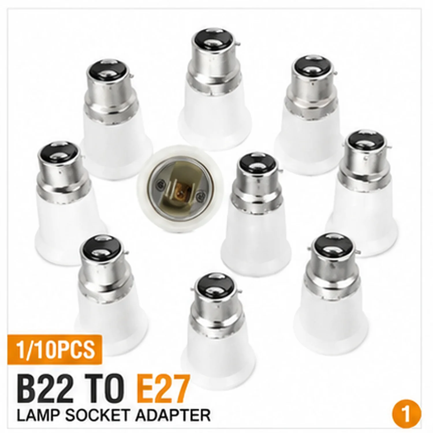 JOYINLED 1/10PCS B22 To E27 Bulb Base Adapter, Bayonet Cap To Edison Screw Lamp Holder Converter for Indoor LED Lighting, White.