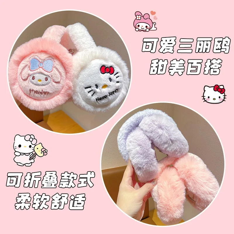Japanse Sanrio Kawaii Kuromi Winter Warme Oorbellen Cartoon Hello Kitty Melodie Oorwarmte Doordachte Kinderfestivalcadeau