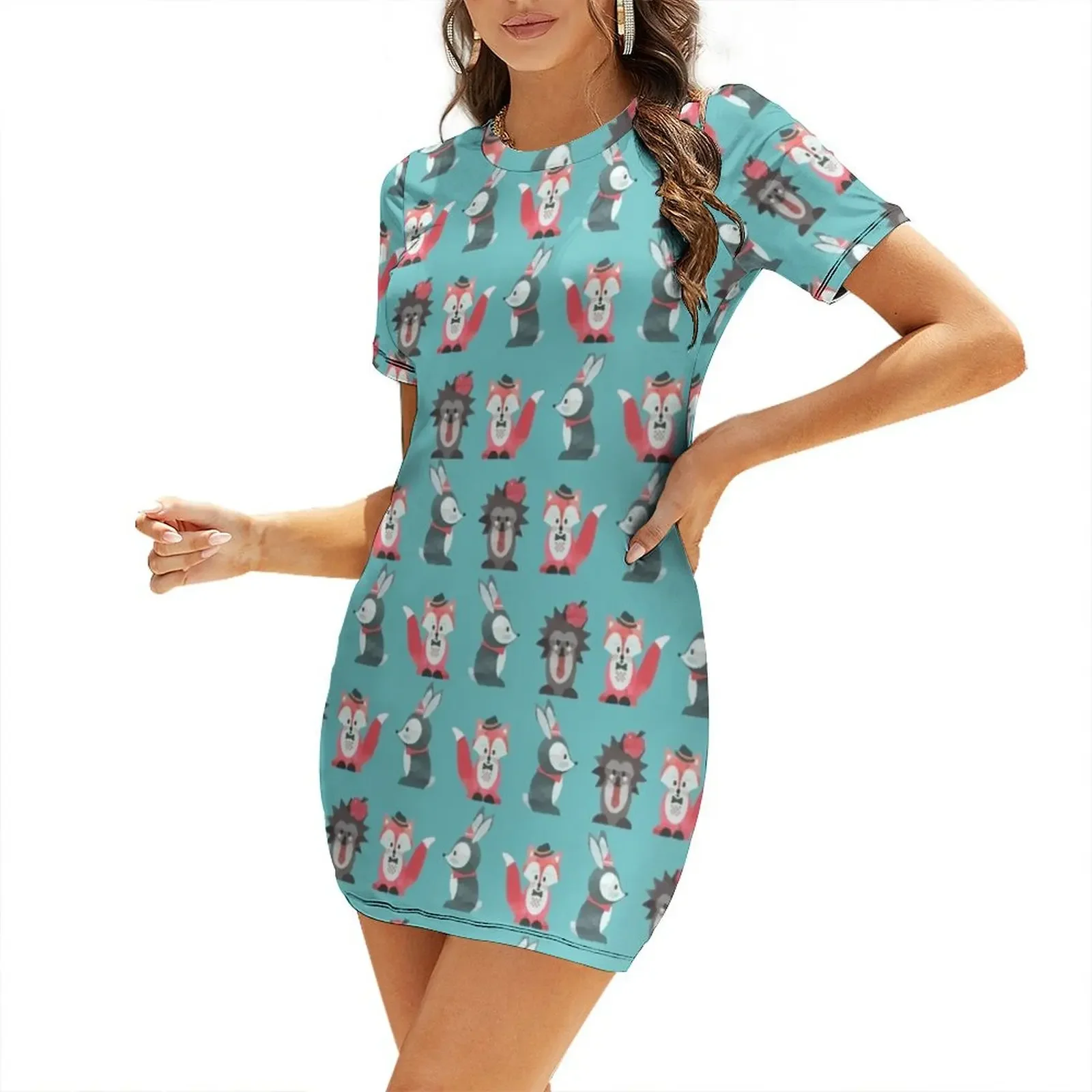 

DARK BUNKER WALLPAPER - Fox Rabbit Hedgehog Short-Sleeved Dress dresses summer woman 2025 Beachwear Dress