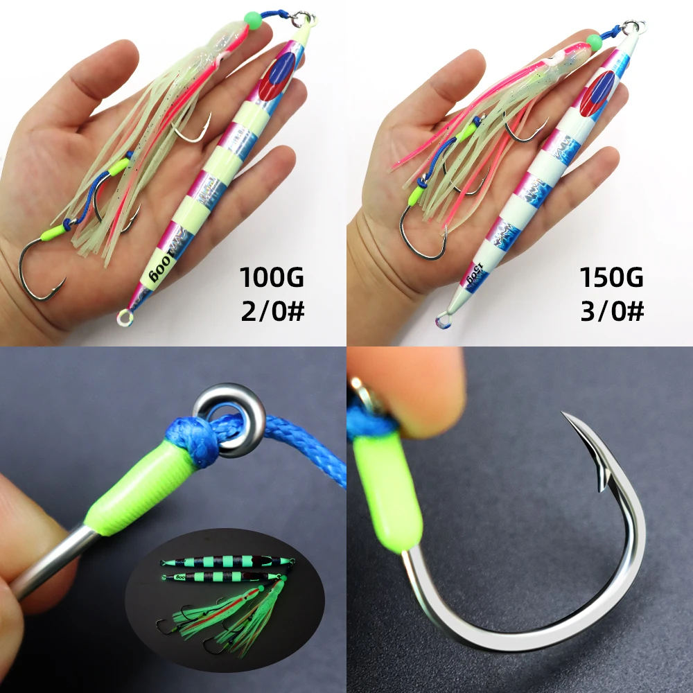 ZYZ 1 قطعة الصيد البحري قلم رصاص الطعم JIG 100 جرام 150 جرام 200 جرام مع مضيئة الحبار سلسلة هوك أعماق البحار الصيد إغراء Fakebait معالجة #6