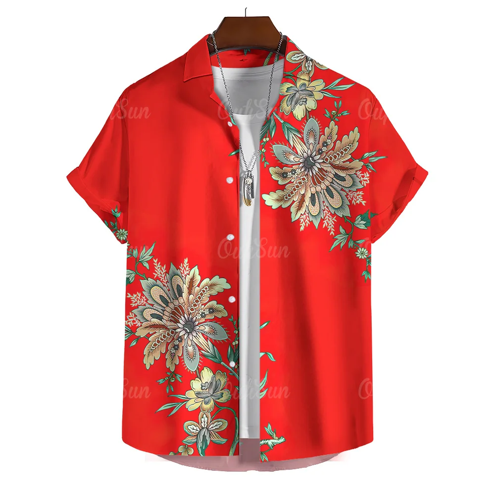 Hawaiian Shirt For Men Floral Short Sleeved Men\'s Casual Top Clothing Blouse Oversized Streetwear