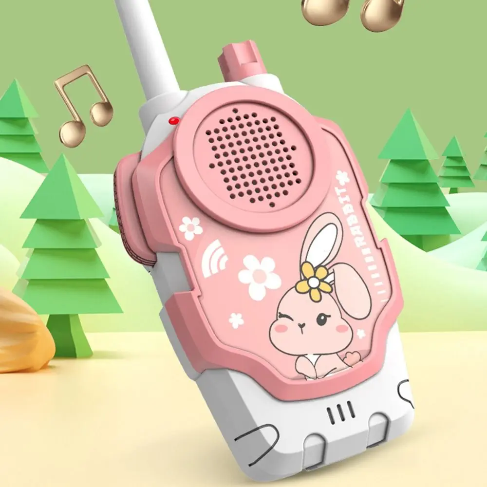 2Pcs Wireless Walkie Talkie Parent-child Interaction Cartoon Mini Handheld Walkie Talkie with Hang Rope Rabbit & Frog