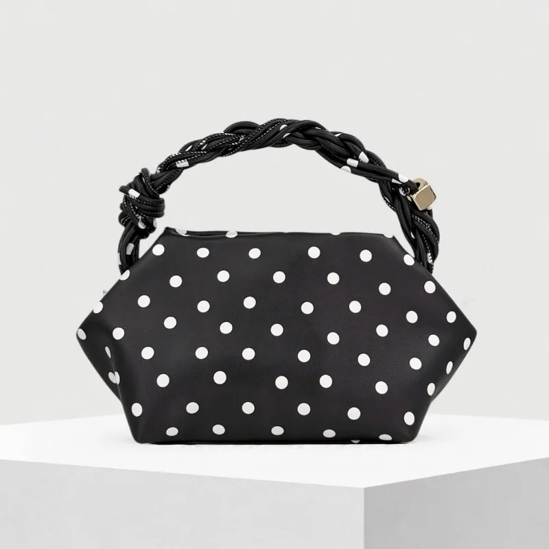 2026 New Arrivals Retro Round Polka Dot Pattern Hexagonal Small HandBag Fashion Woven Handle Women's Small Commuting Bag