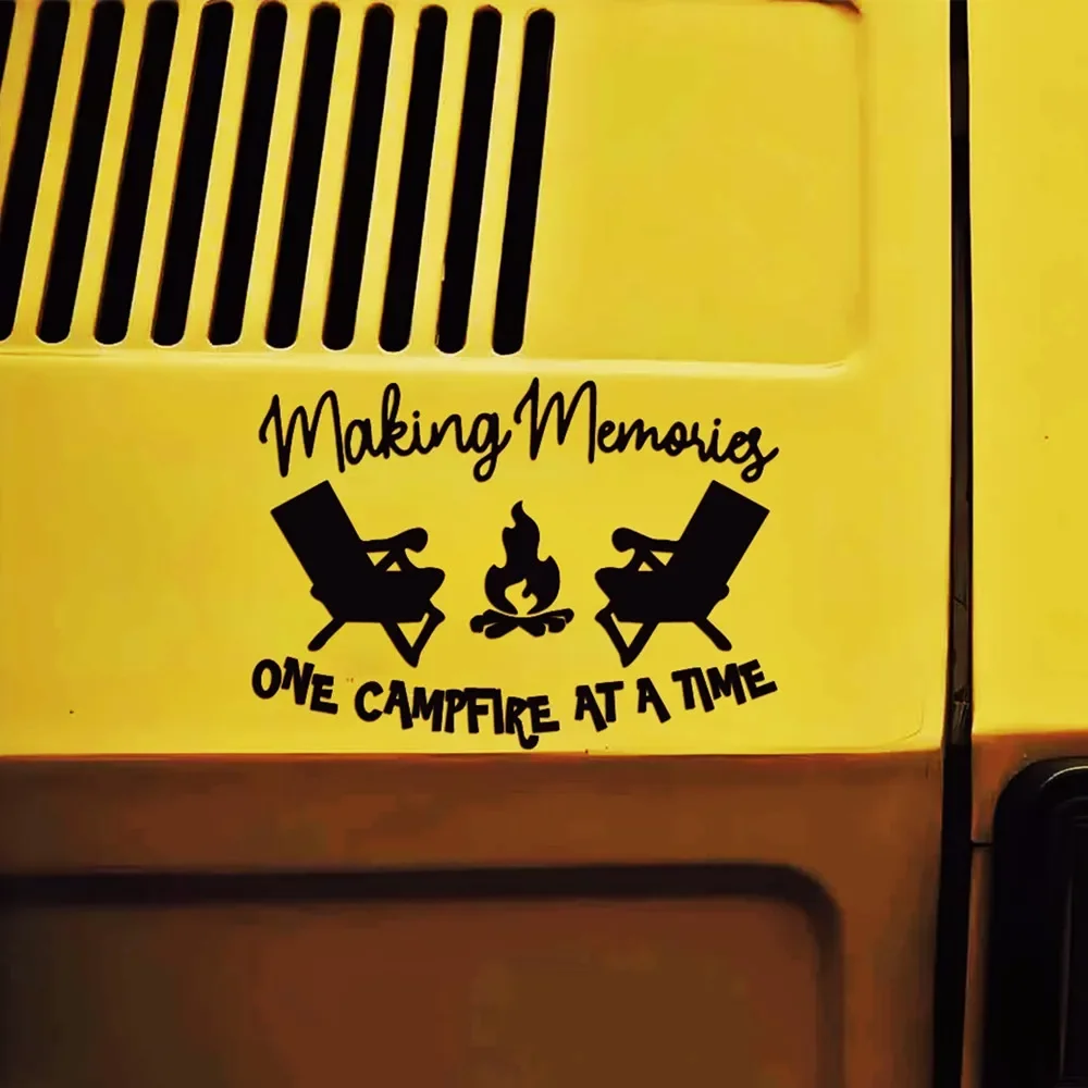Campfire Memories Vinyl Decal, Outdoor Camping Scene Sticker, Removable Motivational Quote Decor for RV Camper Van Car Truck
