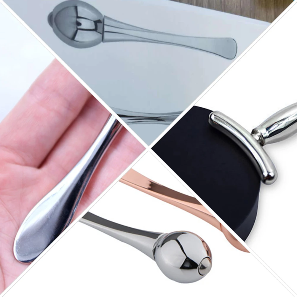 1 مجموعة كريم عين العصي T-شكل أداة تدليك الوجه مزدوجة نهاية المحمولة ملعقة معدنية للعناية بالبشرة روتين العين عصا قناع الوجه #3