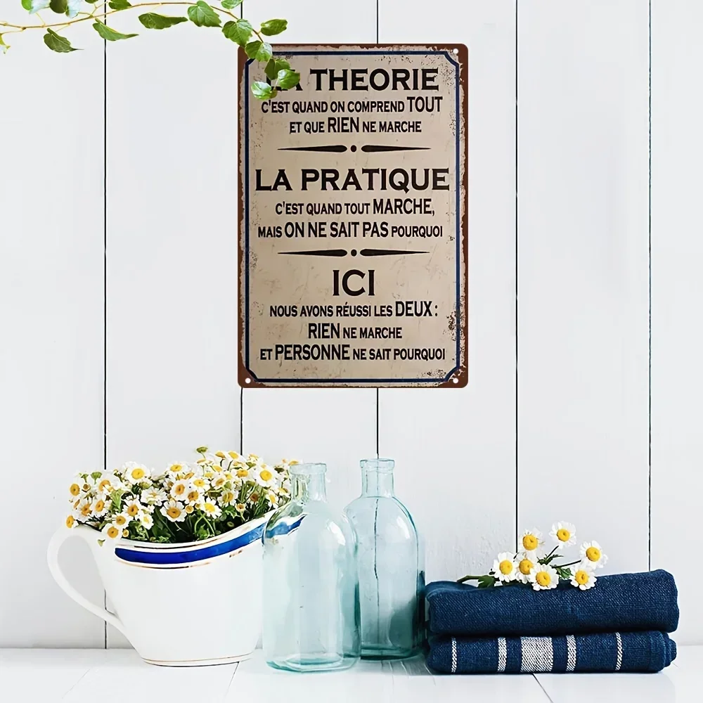 Vintage French Theory Metal Sign 2D Flat Humorous Informative Waterproof Iron Wall Art Rustic Design for Home Bar Decor