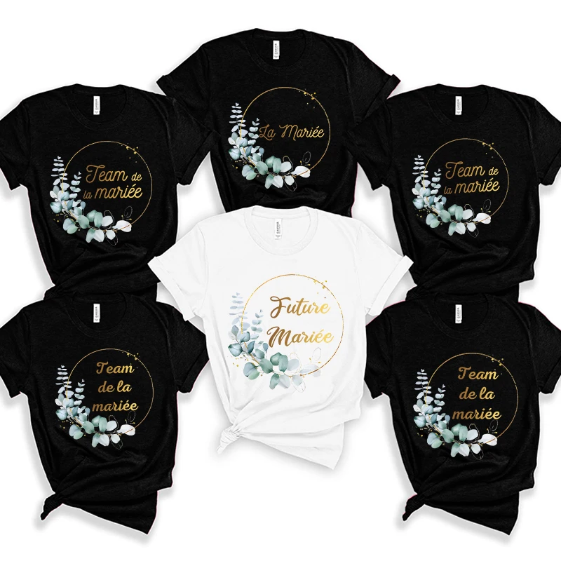 Team Bride T-Shirt Bachelorette Hen Party Tops French Girl Single Farewell Evjf Short Sleeved Tees Fashion Women's Y2K Clothing