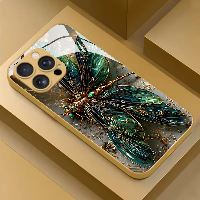 Dragonfly Wings Tempered Glass Phone Case For Samsung Galaxy S26 Ultra S25 S24 S23 Plus S25 Ultra S24 FE Lens Protection Cover