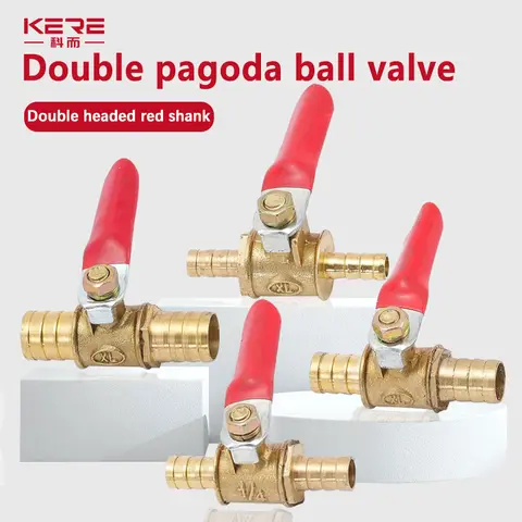 빨간색 핸들 볼 수도꼭지 차단 볼 밸브 호스 바브, 인라인 물 오일 공기 가스 연료 라인, 소형 황동 볼 밸브, 6mm, 8mm, 10mm, 12mm