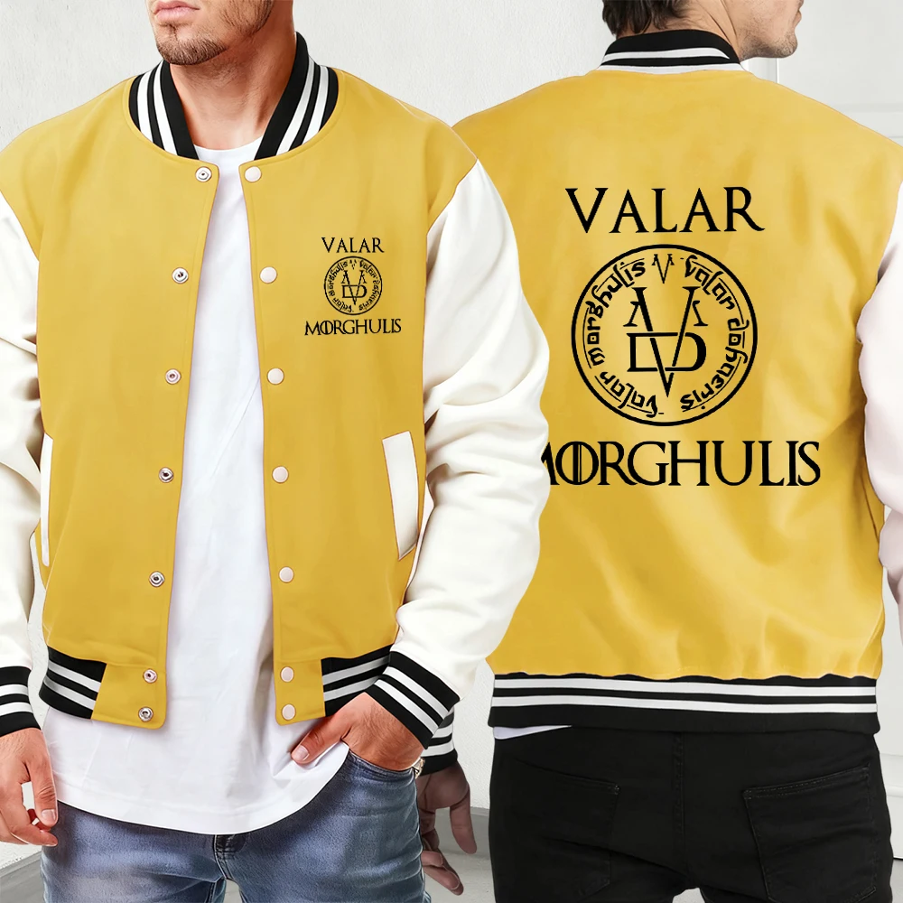 Valar Morguhulis طباعة الشارع جديد البيسبول جيرسي الرجال موضة الهيب هوب جاكيتات جيب الخريف الشتاء الملابس مريح أساسيات Veste