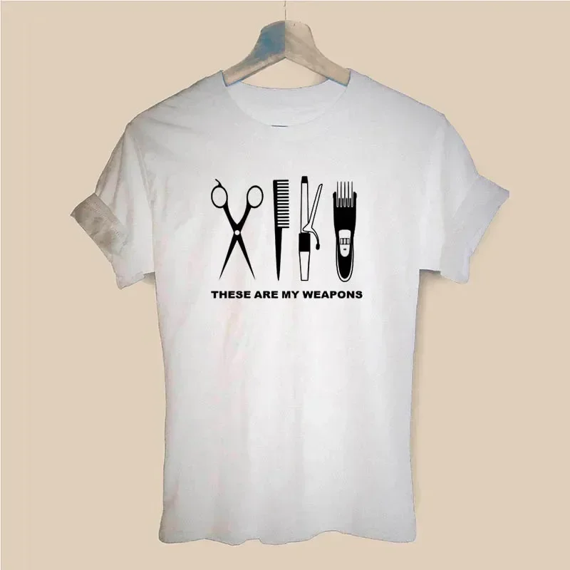 Hairdresser Arms T-Shirt Ladies Short Sleeve O-Neck Cotton Hairdresser Plus Size T-Shirt Girls Ladies Scissors Clothing Top