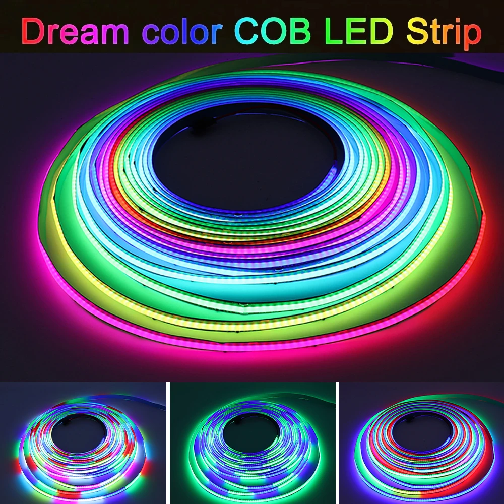 

COB Addressable LED Strip Light 12V 24V WS2811 Dream Color LED Tape 5M 10M RGBIC Pixel Ribbon LED Light 720leds/m For Room Decor