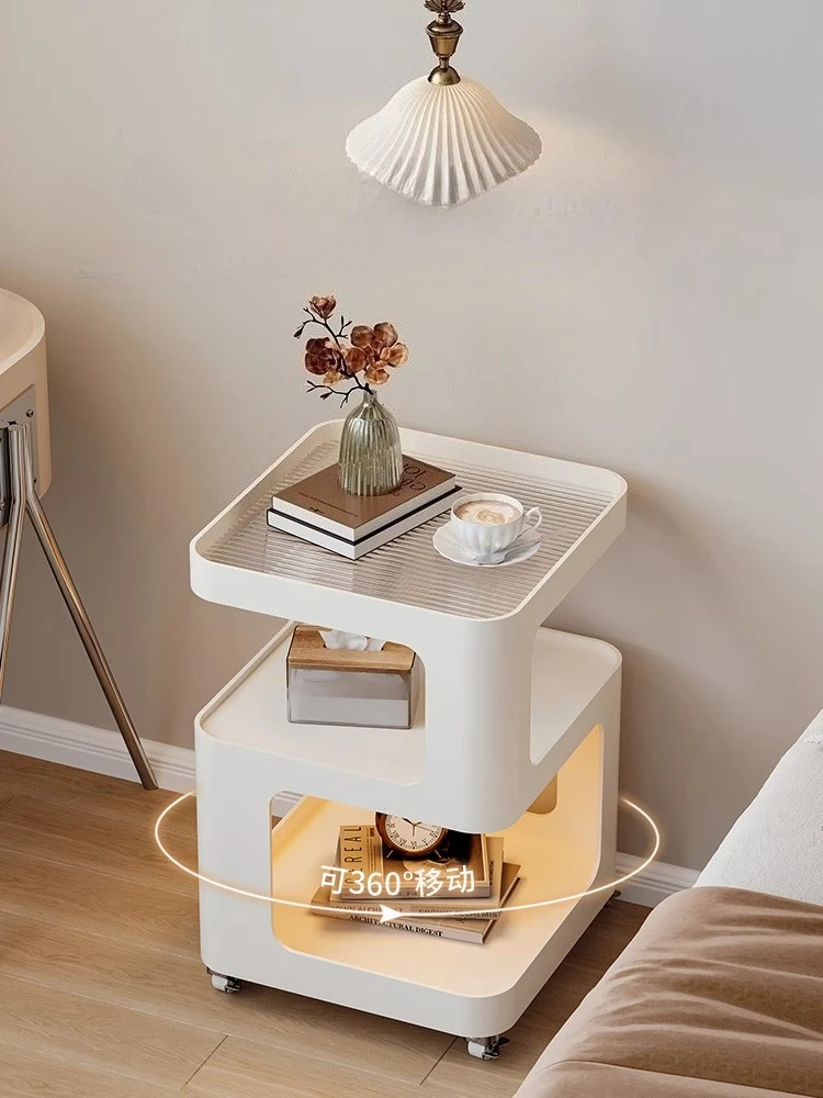 Home Furniture Mobile Sofa Side Tables Creative Bedside Cabinet Simple Storage Rack Iron Tea Tables Small Rotating Coffee Table