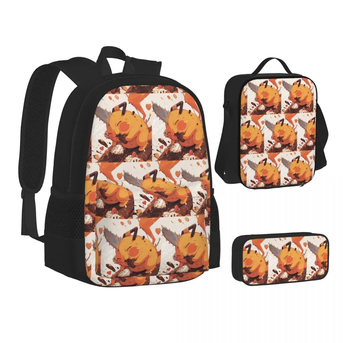 

Chainsaw Man Pochita Backpacks Boys Girls Bookbag School Bags Kids Rucksack Lunch Bag Pen Bag Three-Piece Set
