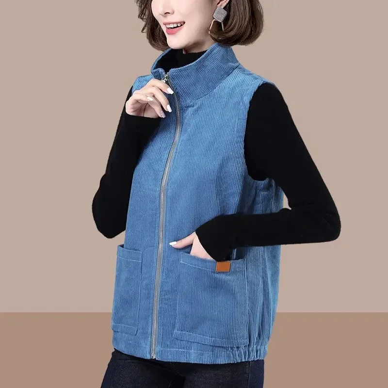 

2025 Spring Autumn New Corduroy Vest Jacket Women's Korean version Solid Sleeveless Coat Female Casual Waistcoat Short Jackets