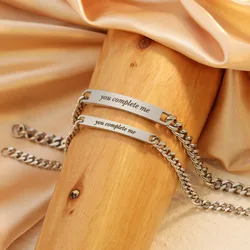 Trendy Personalized Couple Name Bracelet for Him Her Custom Stainless Steel ID Lover Text Chain Bracelet Valentine's Day Gift
