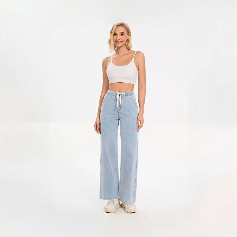 الجينز النساء Y2k الجينز مرونة الخصر واسعة الساق السراويل خمر شارع العليا أزياء عارضة الراحة تمتد الدينيم السراويل #3