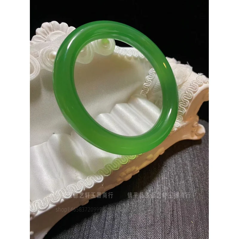 

Live Jewelry Ice Jade Green Chalcedony Round Bar Bracelet Jadeite Delicate Agate Women's Retro Fat Round Bar Bracelet