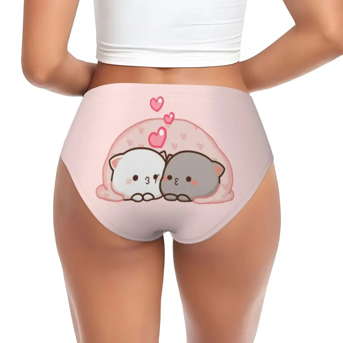 

Custom Cute Mochi Cat Peach And Goma Love Kiss Brief Panties Women's Comfort Stretch Underwear