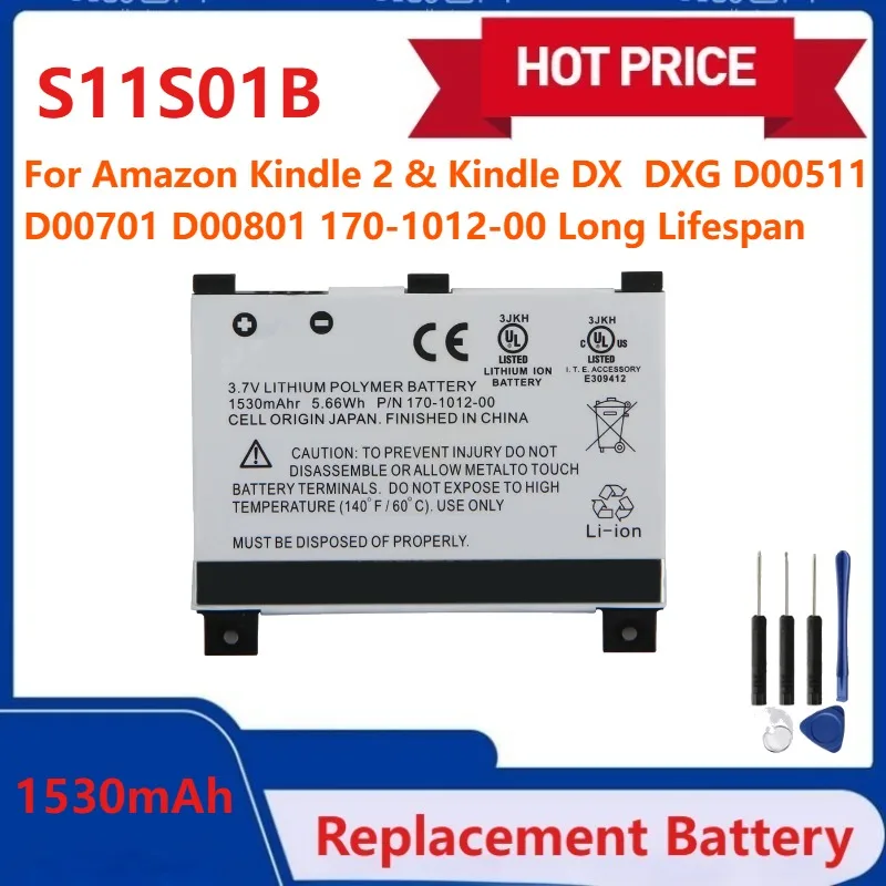 

Premium Replacement Battery S11S01B 1530mAh For Amazon Kindle 2 & Kindle DX DXG D00511 D00701 D00801 170-1012-00 Long Lifespan