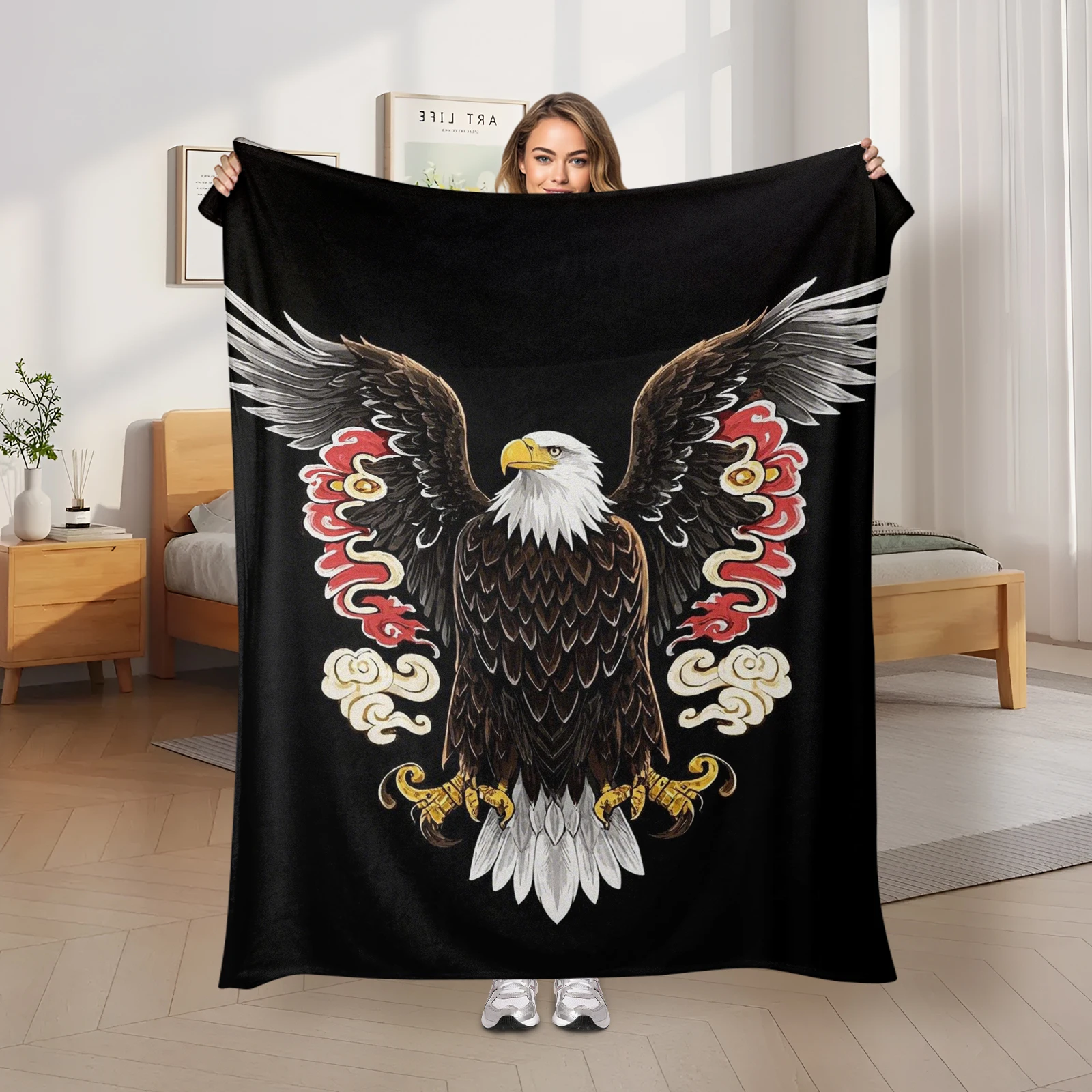 Elegant Soaring Eagle Combined With Classic Chinese Motifs Blanket Ideal Gift For Loved Ones Sharing Warmth And Culture