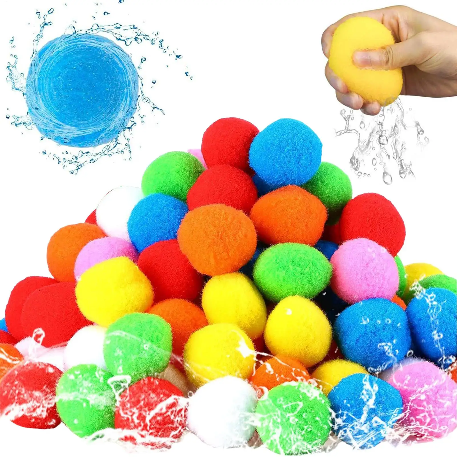7/8 Colors 60pcs Water Soaker Balls Reusable Sponge Water Balloons Cotton Splash Toys for Pool Beach Summer Swimming Games Toy view 2