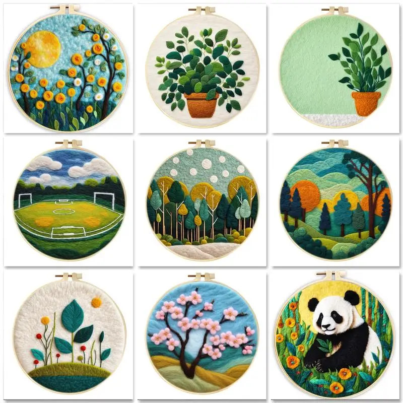 GATYZTORY Wool Felting Painting DIY Wool Embroidery Kit Creative Green Scenery Wool Needle Felt Picture Kit Craft Painting Gift