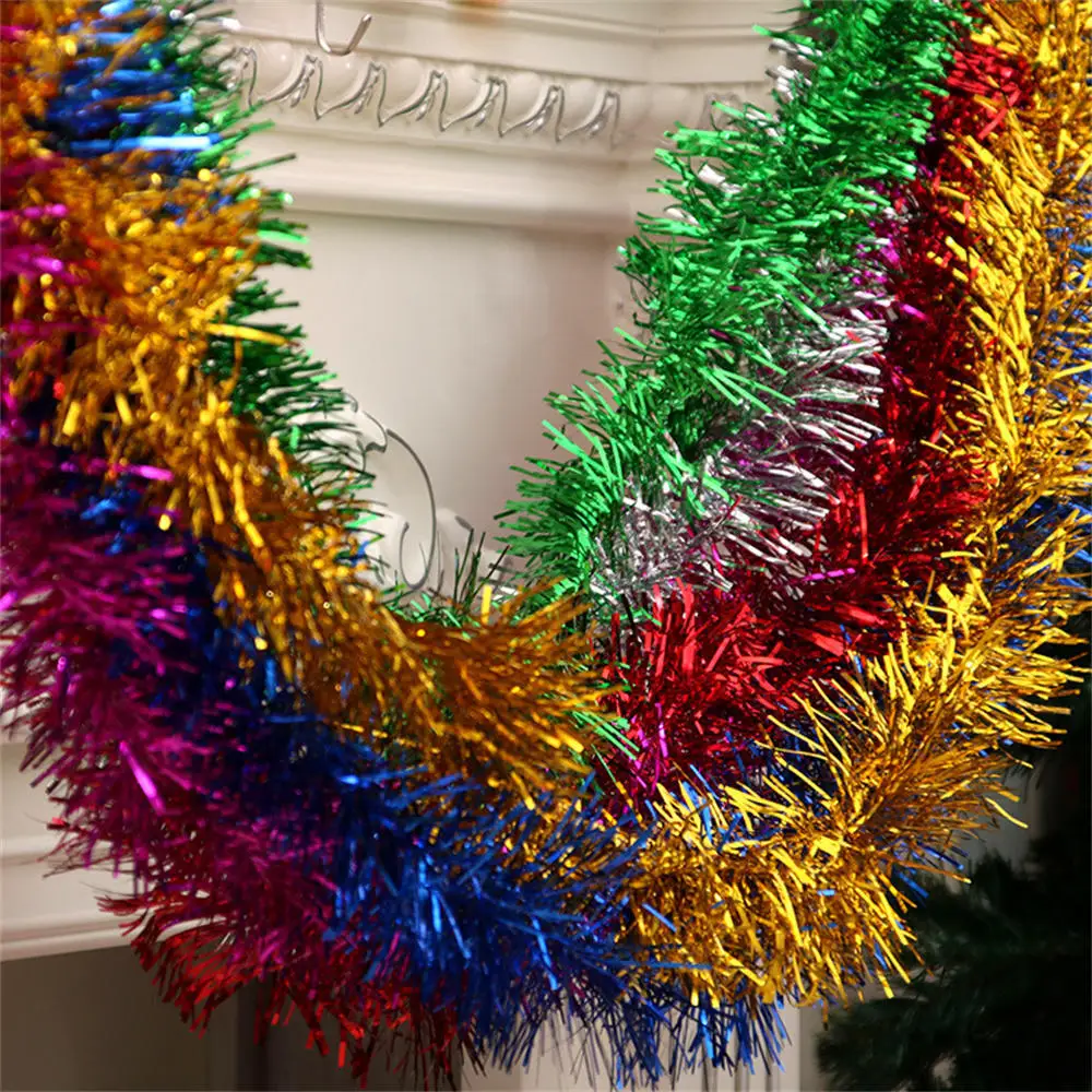 2m Colorful Christmas Ribbon Garland Foil Tinsel Xmas Tree Wrapping Decoration Festivel Home Party Ceiling Wedding Ornaments