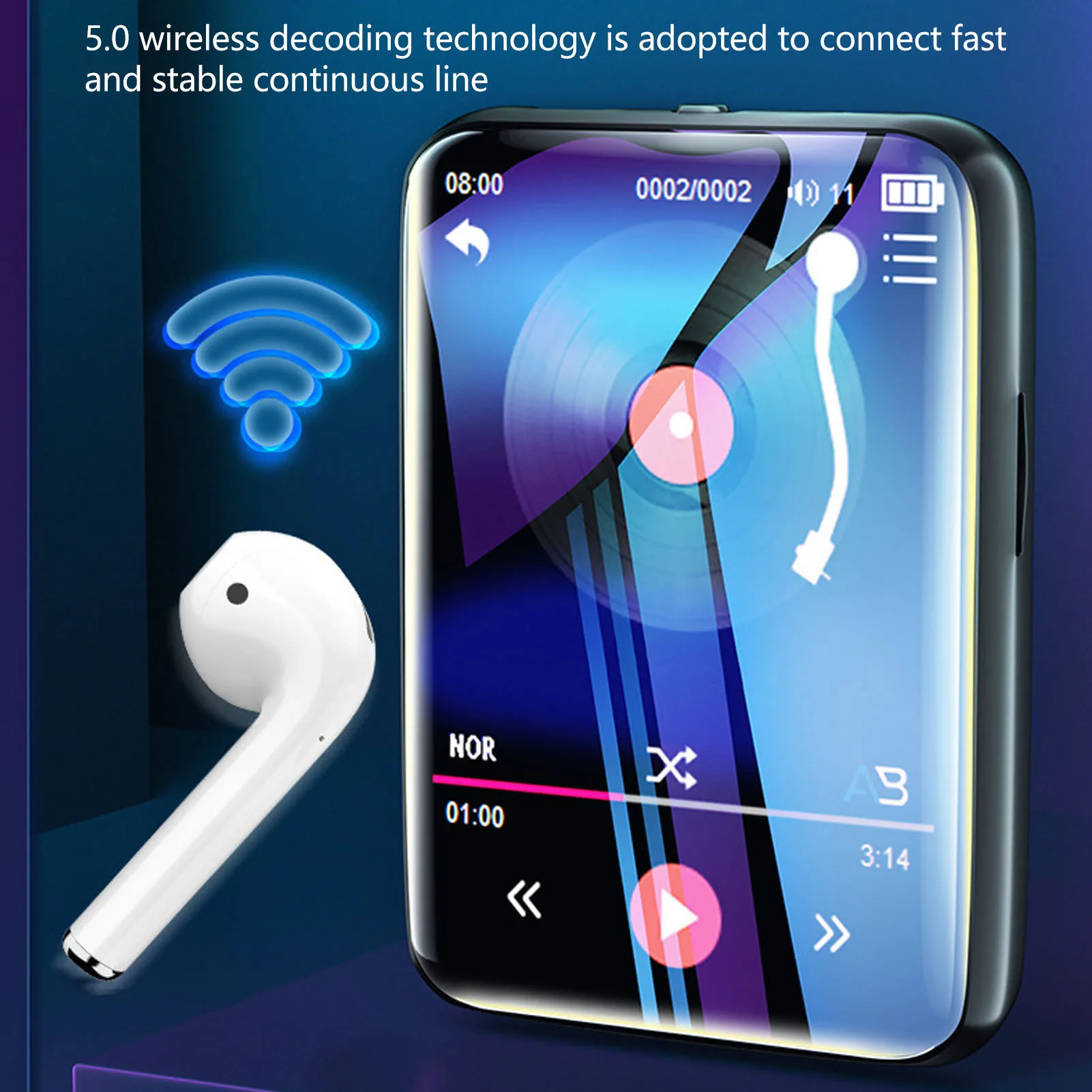 مشغل MP3 بلوتوث 5.0 كتاب كهربائي مشغل MP5 2.4 بوصة HD شاشة منبه للحد من الضوضاء لتشغيل اللياقة البدنية