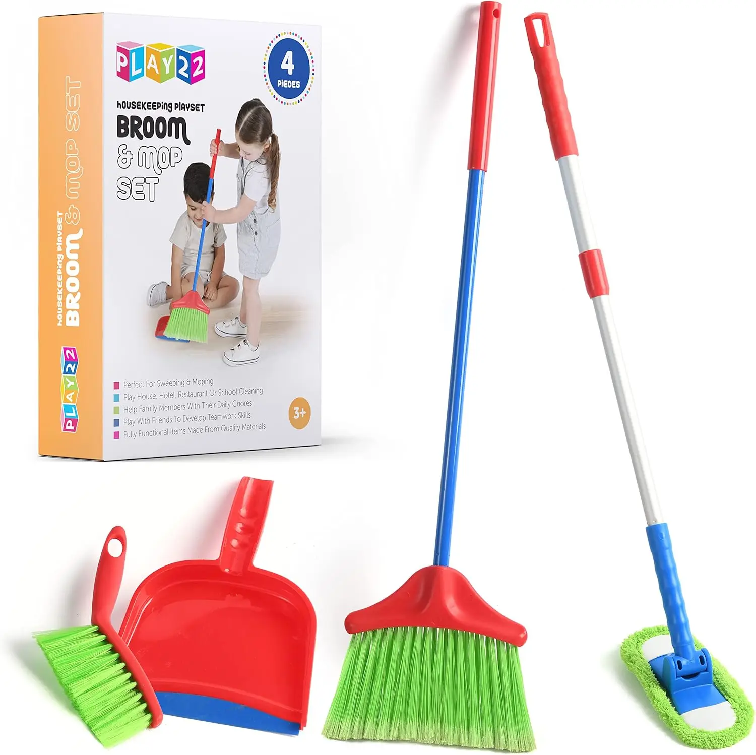 

4-Piece Kids Cleaning Toy Set with Broom, Mop, Brush & Dust Pan - Fun Pretend Play Gift for Boys and Girls