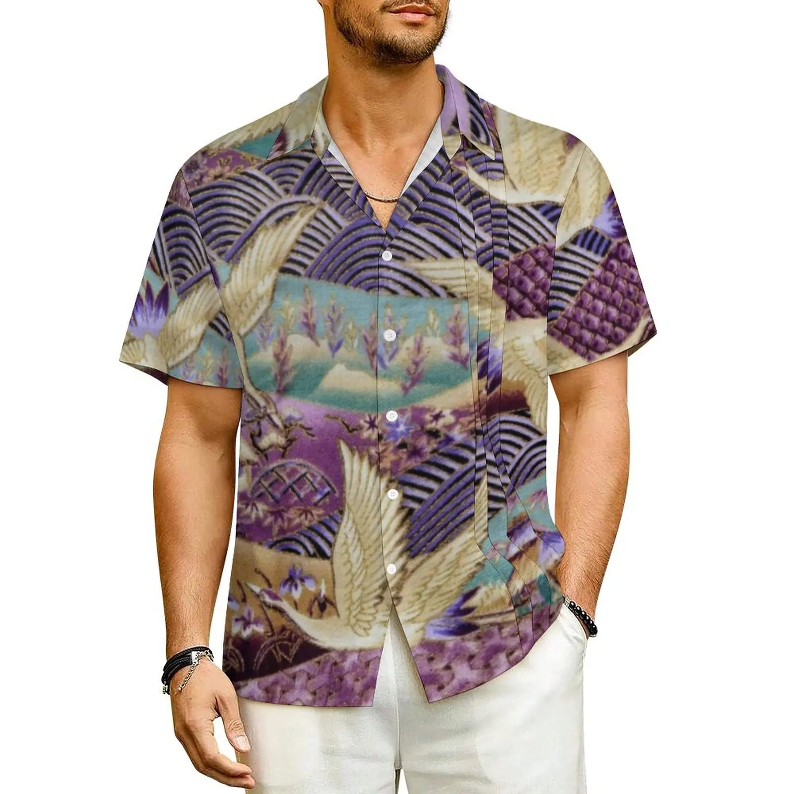 

Abstract Mountains Vacation Shirt Mens Japanese Art Loose Casual Shirts Hawaiian Short Sleeve Street Design Oversized Blouses