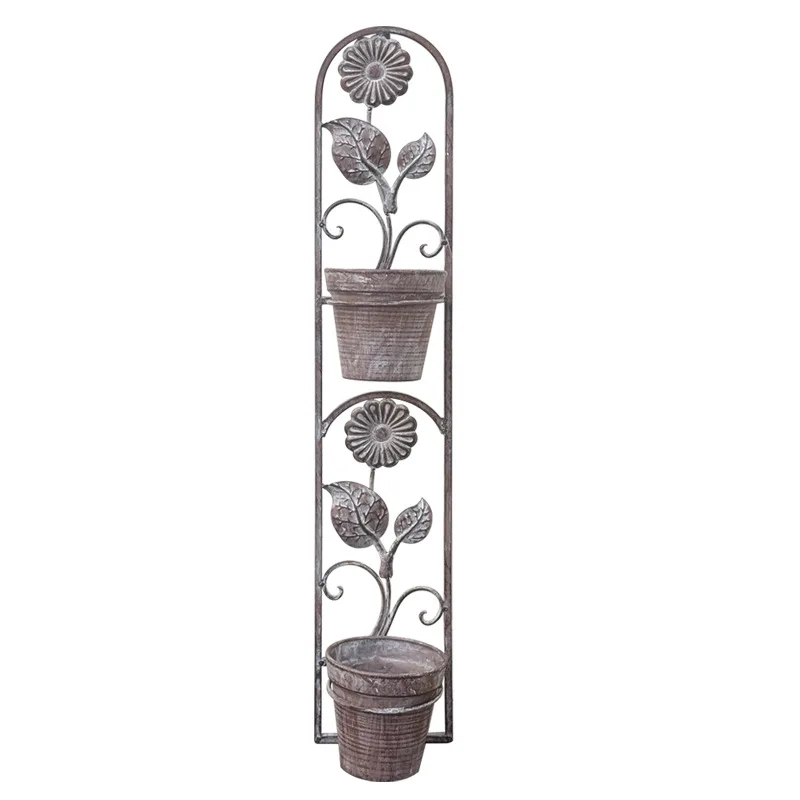 LH wrought iron balcony wall-mounted flower rack, pastoral wrought iron plant rack
