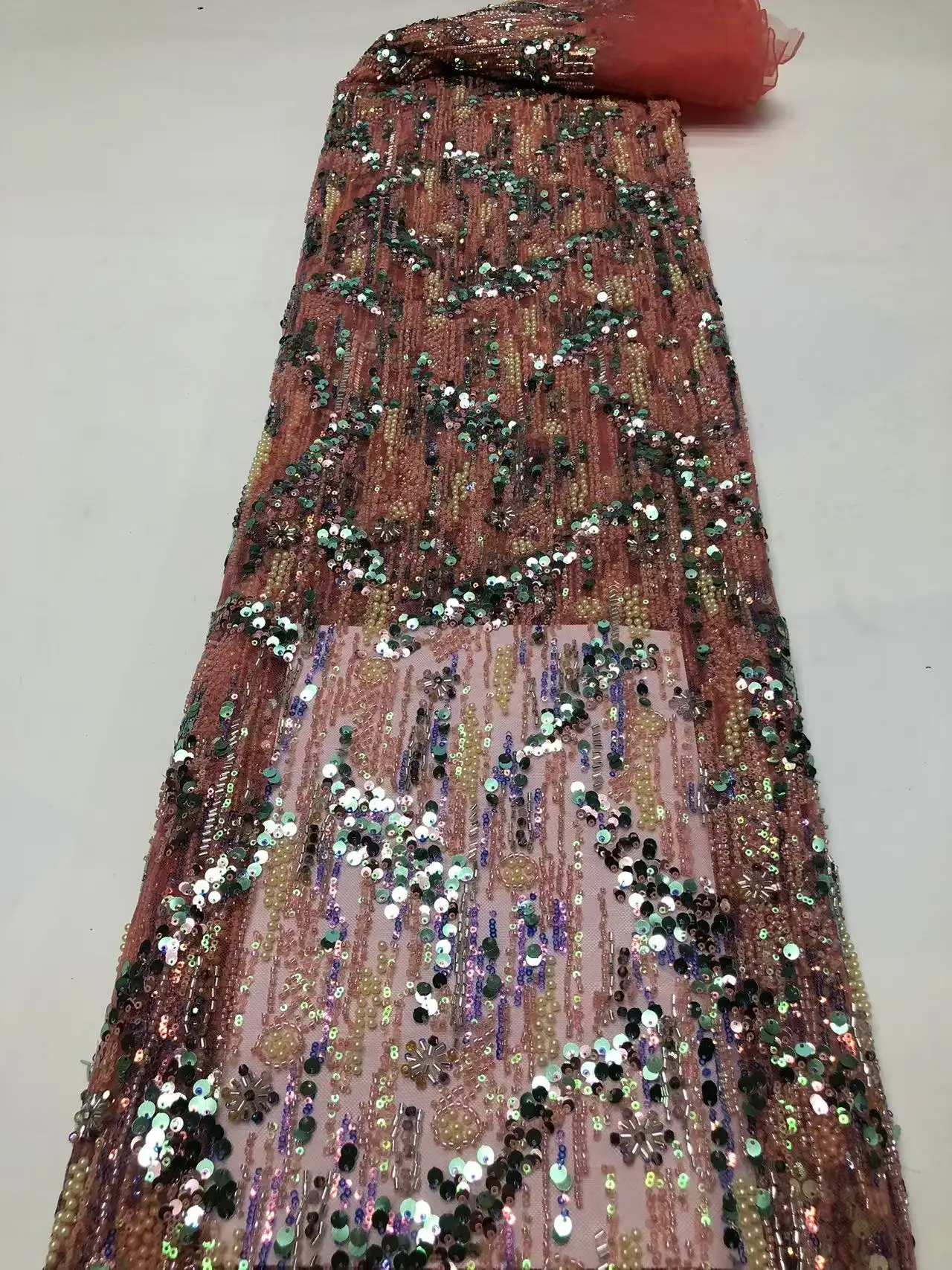 

Luxury African Heavy Handmade Beads Tulle Lace Fabric 2025 Nigerian French Sequins Net Lace Fabric For Bride Wedding Party Dress