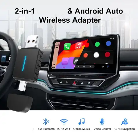 유선 안드로이드 오토 차량용 무선 및 안드로이드 변환을 위한 자동 2 in 1 동글 USB 플러그 앤 플레이 AI 박스 OTA 업그레이드