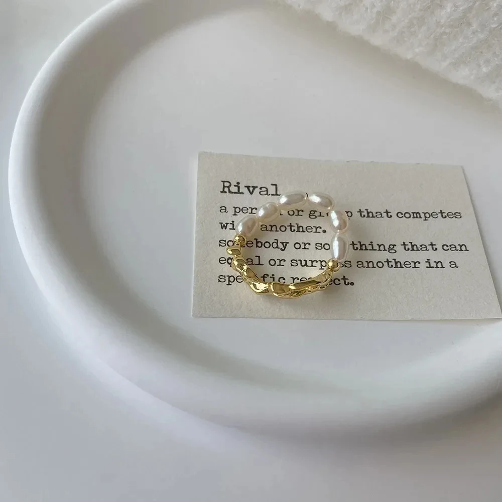 الكورية الرجعية مطاطا حبل تقليد اللؤلؤ مطرز الدائري للنساء موضة حفلة سلسلة معدنية الربط خاتم الاصبع النساء هدية #6