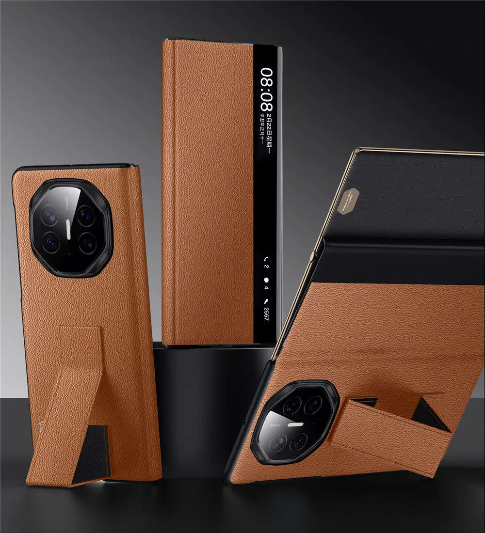 Custodia flip in vera pelle di vacchetta per Huawei Mate XT Cover per finestra con cinturino
