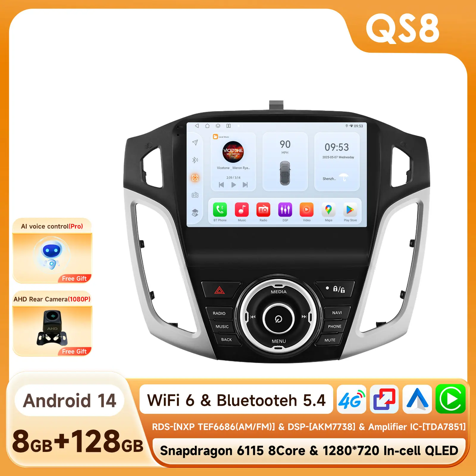 4G-Lte Carplay 2din Android Autoradio Multimedia Videospeler Voor Ford Focus 3 2011 - 2019 Mk3 Navigatie Gps Stereo Headunit Bt