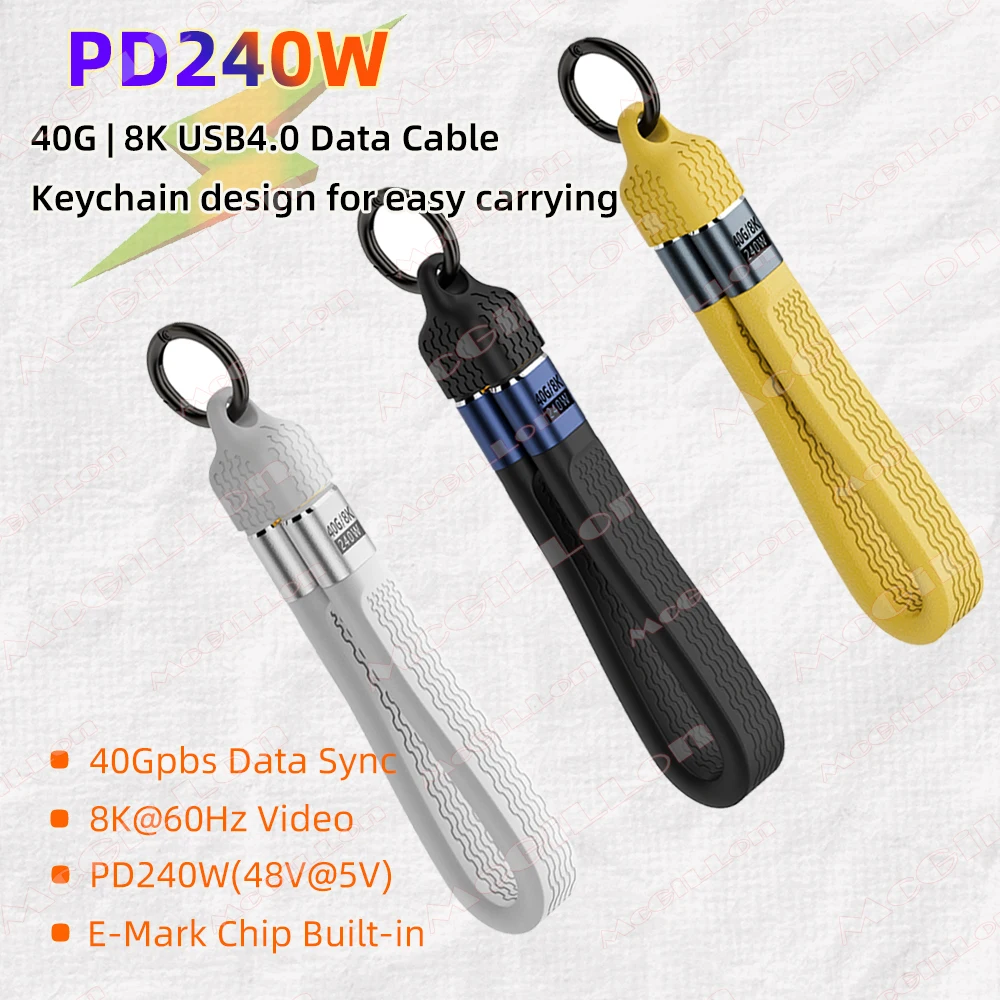 

Keychain USB4 40Gbps FPC Data Cable PD 240W 5A USB C to Type C Cable For iPhone 16 15 MacBook Thunderbolt 4 8K@60Hz USB C Cabel