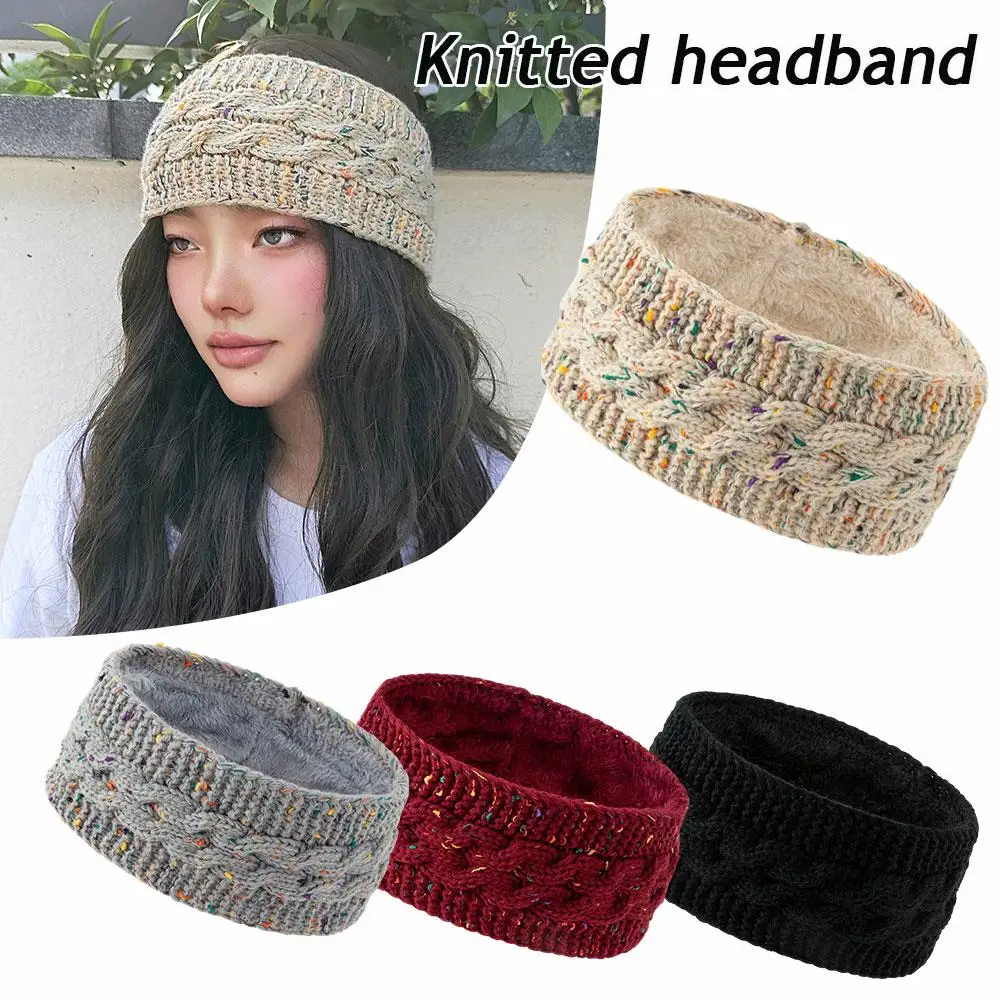 

Anti-Cold Head Cover Colorful Dots Bands Geometric Wide Hairband Plush Lining Belt DIY Hair Accessories Cross Knit Headband