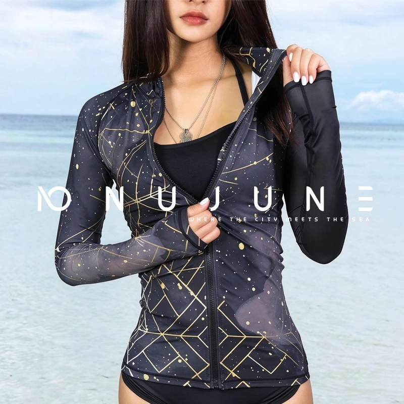 Nu-June Swimsuit Rashguard Women's Split Surfing Sunscreen Long Sleeve Wetsuit Snorkeling Couple Quick Dry Swimsuit