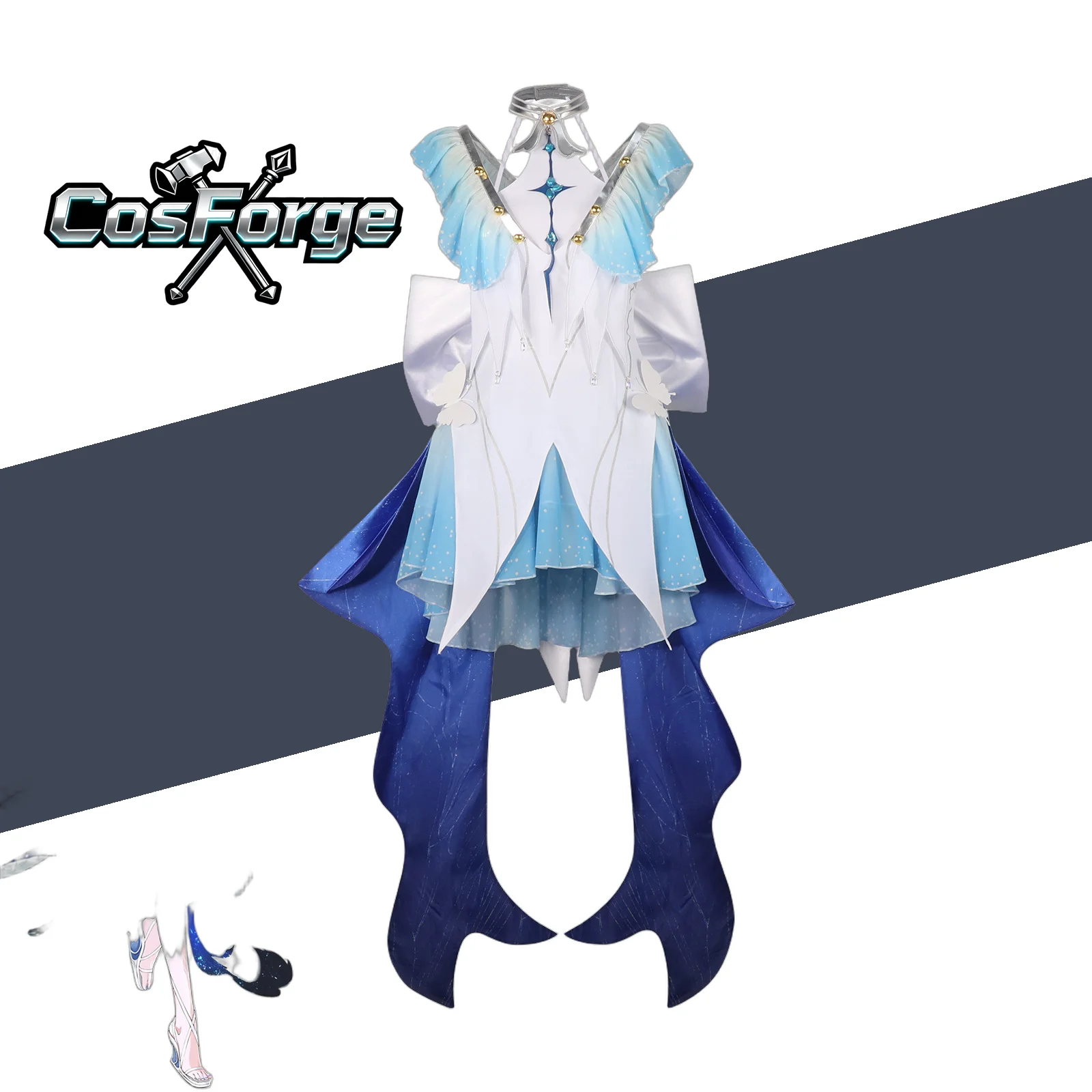 

Wuthering Waves Shorekeeper Cosplay Costume - Blue Dress Butterfly Wig Full Set Halloween Party Roleplay Outfit