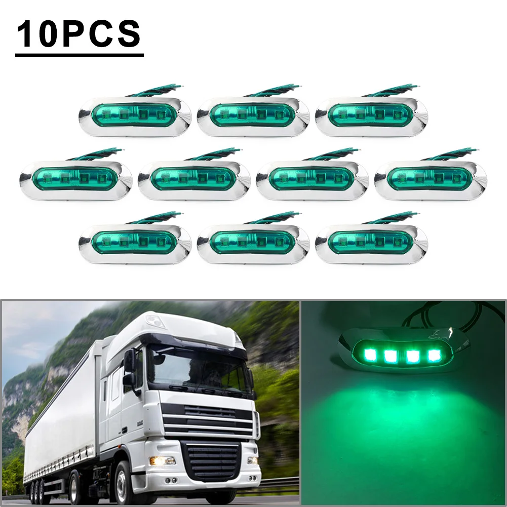 10 peças luz marcadora de folga lateral verde 4 luzes decorativas LED para carro caminhão reboque captador barco 12V 24V