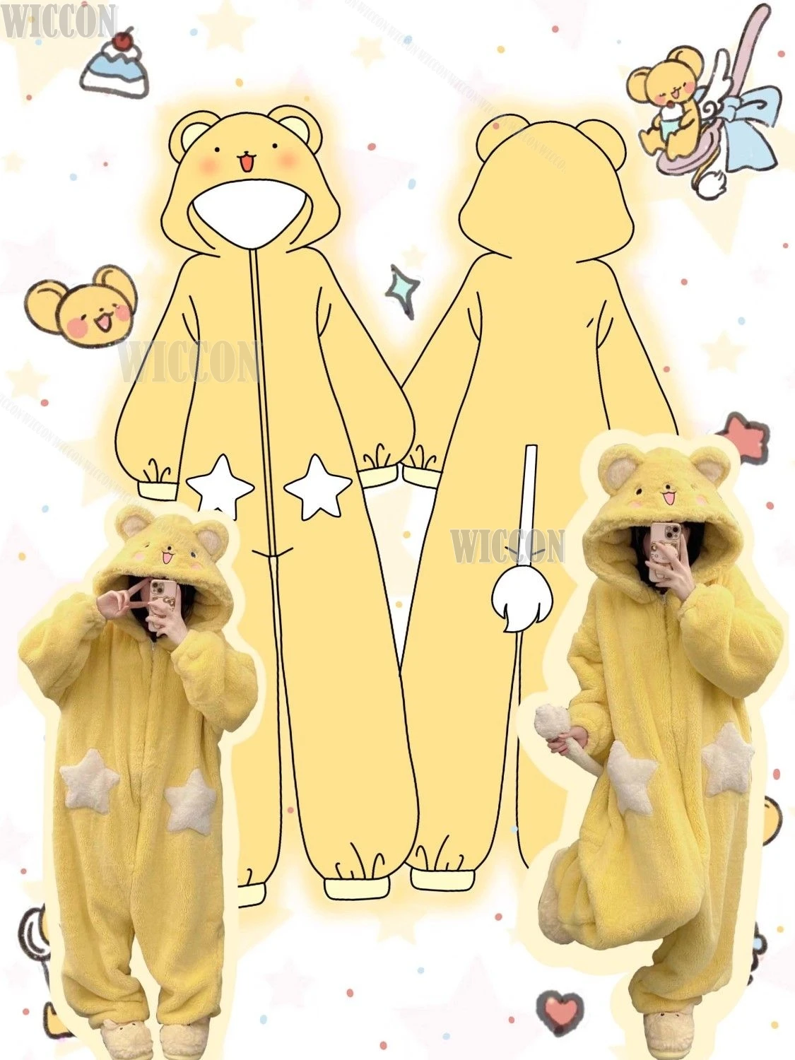 Cardcaptor Sakura Kinomoto Kero chan Cosplay Anime Products Hoodie Plush Pajamas Halloween Costume Jumpsuit Sleepwear Onesies