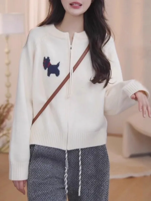 

Women's Zipper Knitwear Casual Dog Patterned Sweater Outerwear Autumn Winter New Sle plus Size Anti-Aging Versatile Knitted...