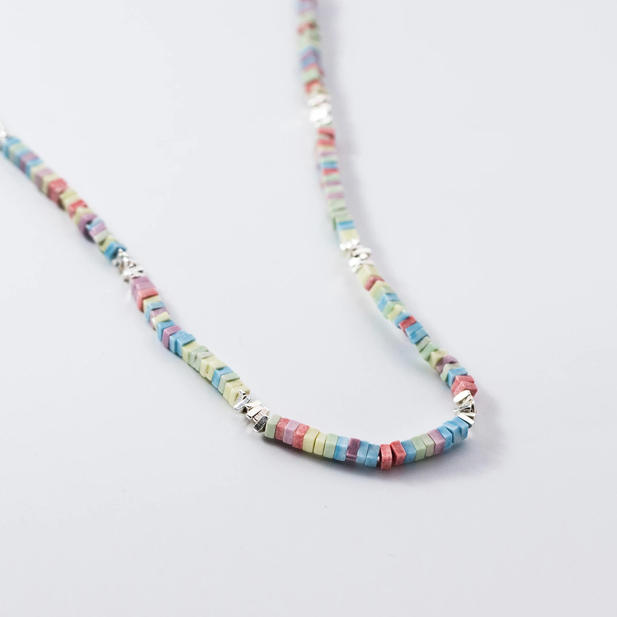 MODIAN 925 Sterling Silver Geometric Rainbow Colorful Punk Sweet Necklaces Trendy Summer Stackable Chain For Women Fine Jewelry