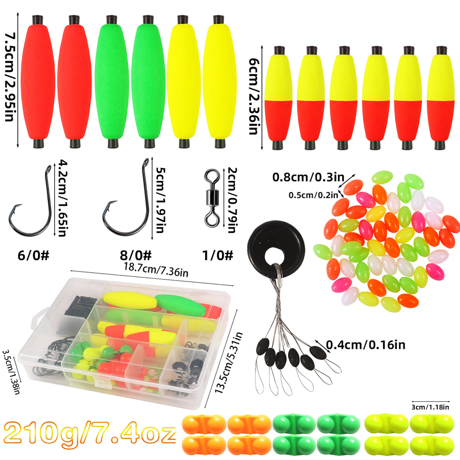 102pcs/Lot Fishing Floats Kit with Beads Hooks Space Beans Swivels Fishing Rig Baits Accessories Foam Bobbers Buoy Assorted Set